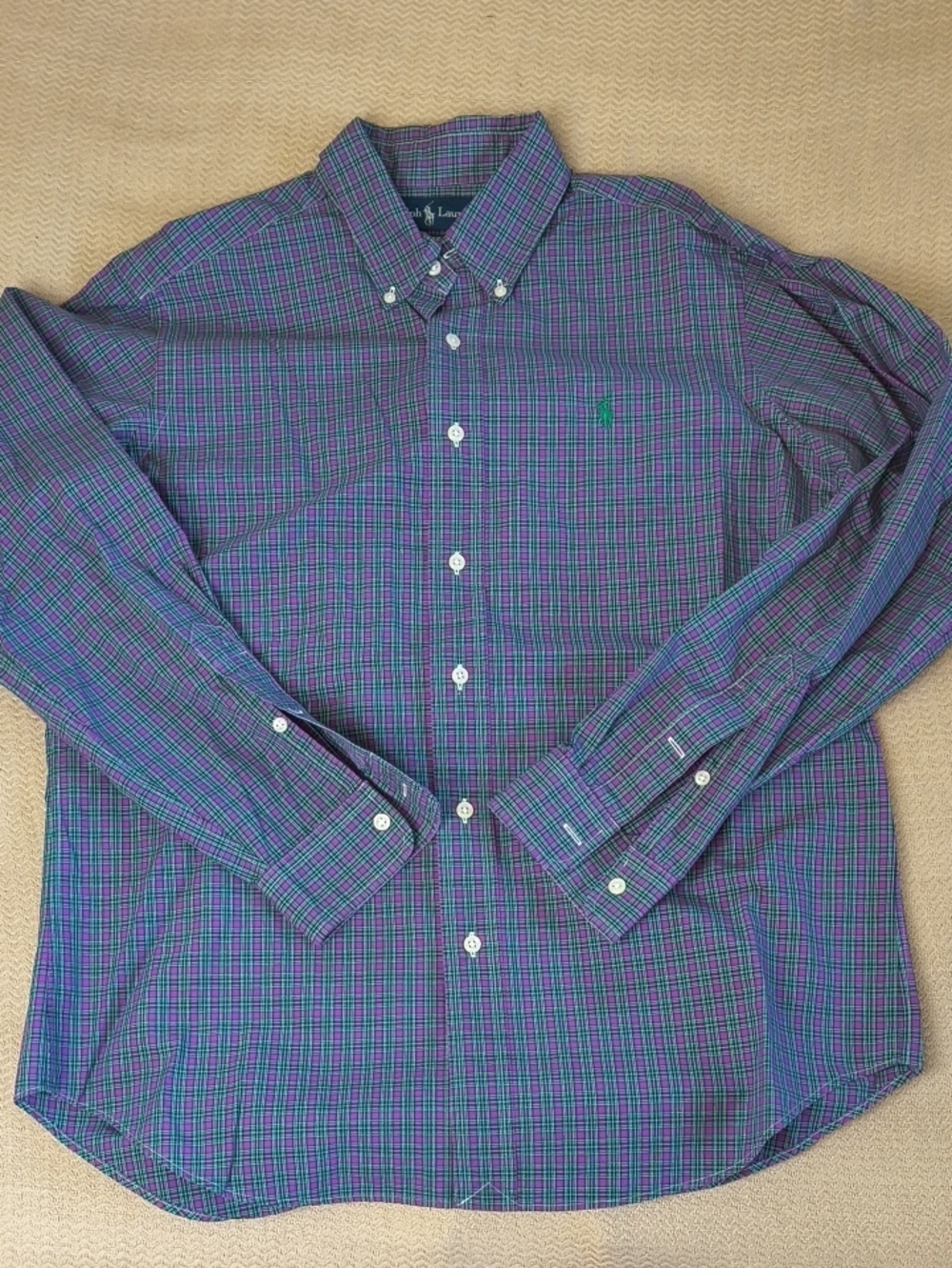 Polo by Ralph Lauren Purple and Green Checked Button-Down Shirt Medium
